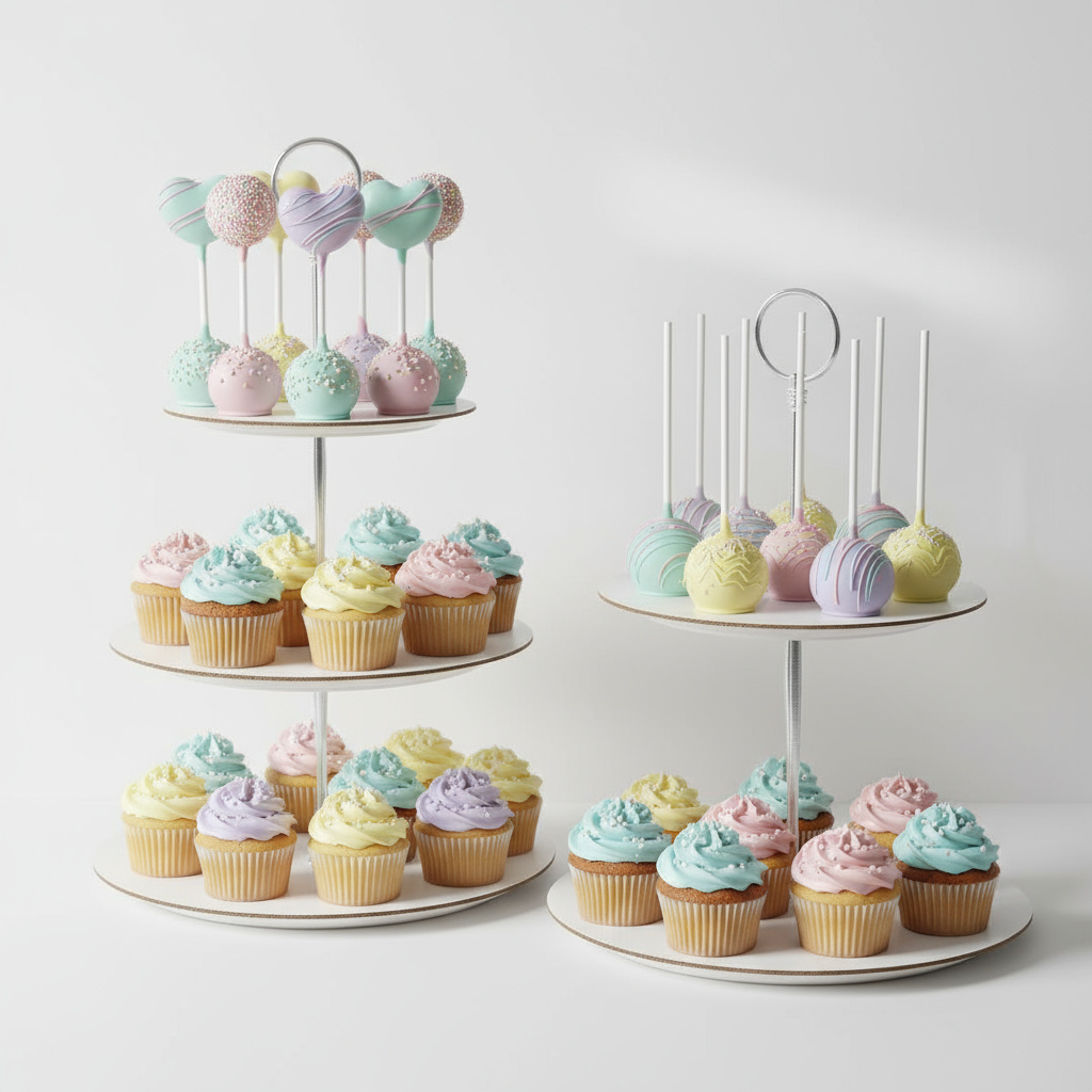 Cupcakes and cake pops arranged on stands